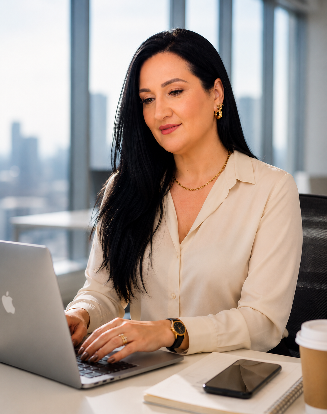 Andreia Pereira trabalhando em um projeto de comunicação